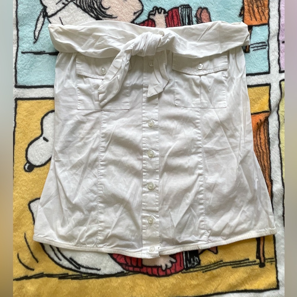 Y2K White Strapless Button-Up Top